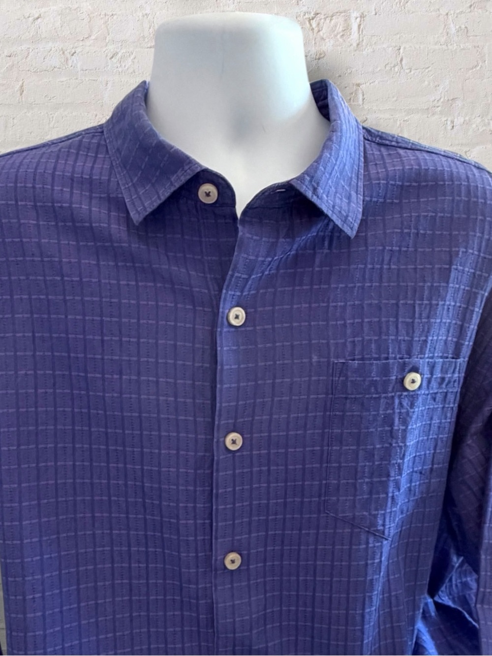 Tommy Bahama 78% Silk 22% Cotton Tonal Windowpane LS Button-Down Purple XL